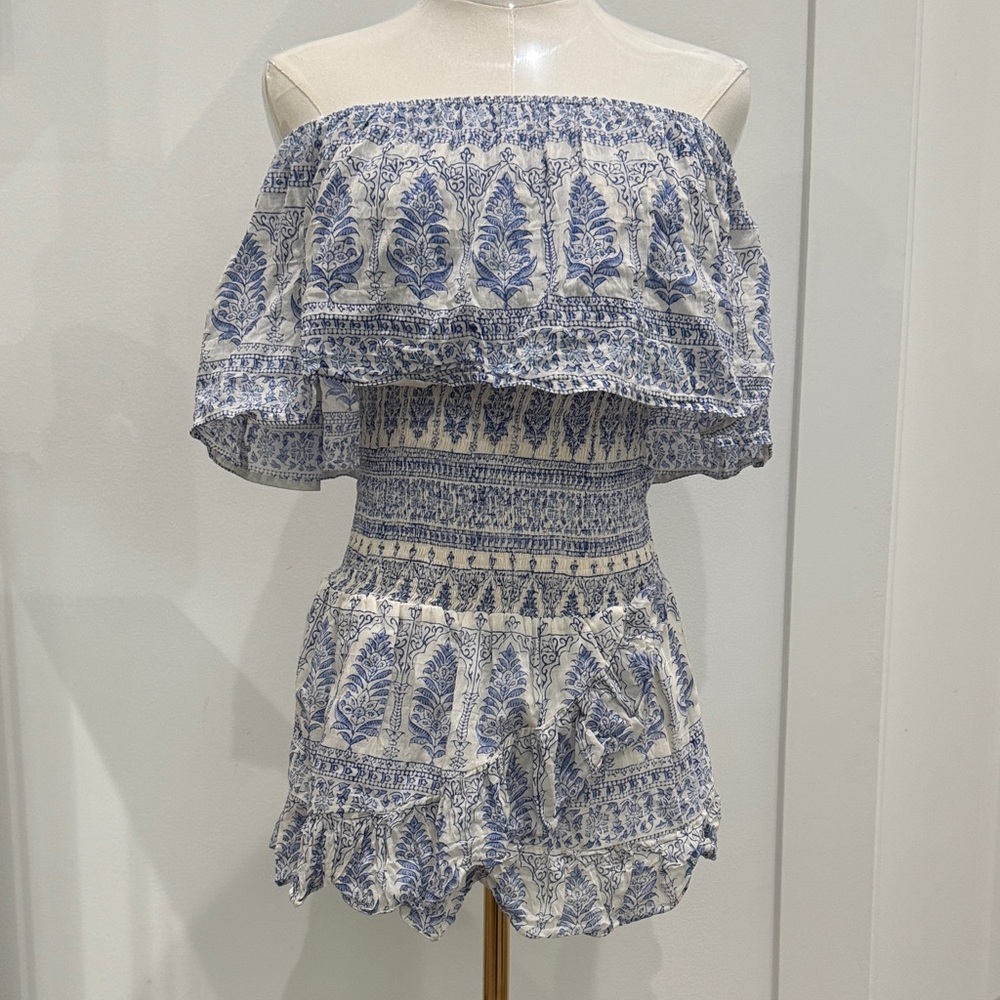 Strapless Blue and White Dress